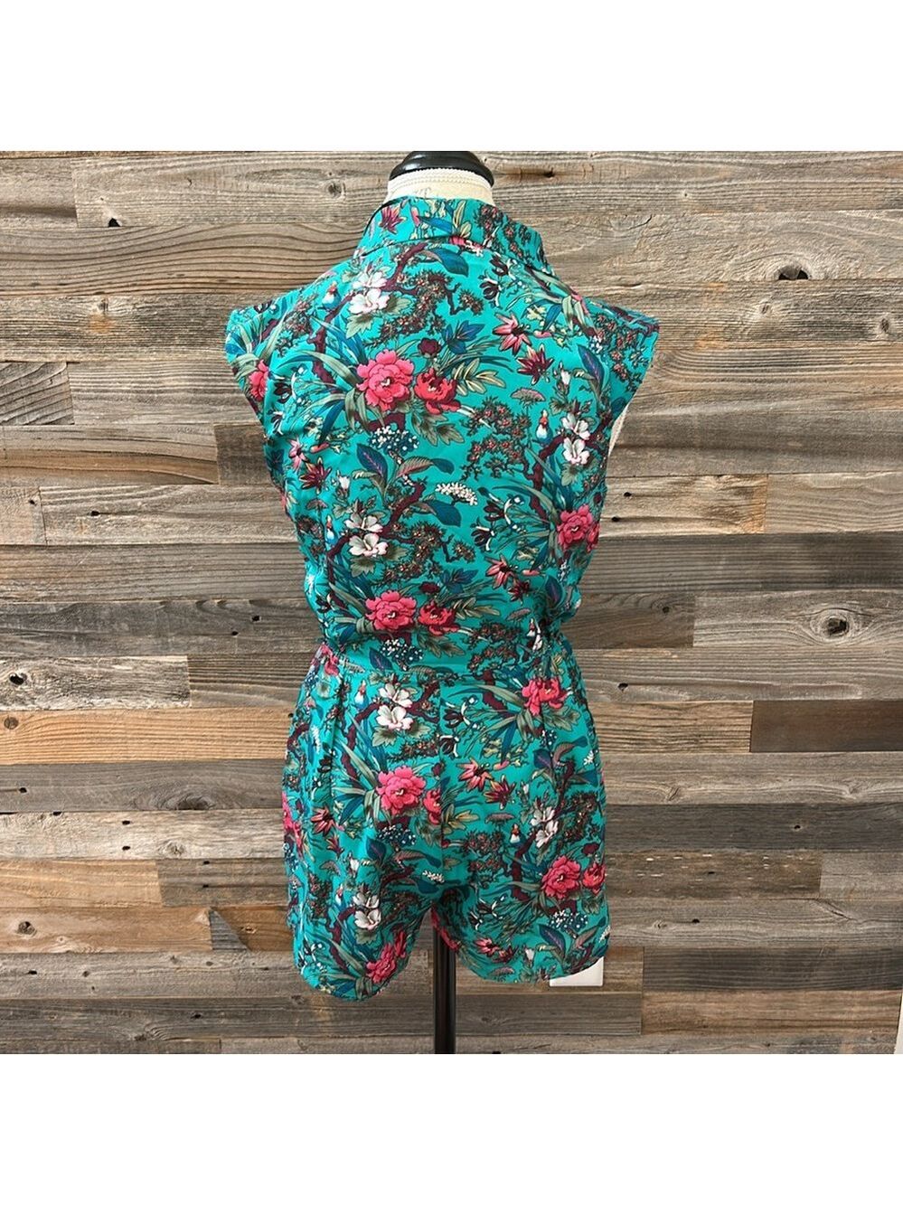 ASOS Floral Teal Cap Sleeve Romper Size 4 - Picture 9 of 13